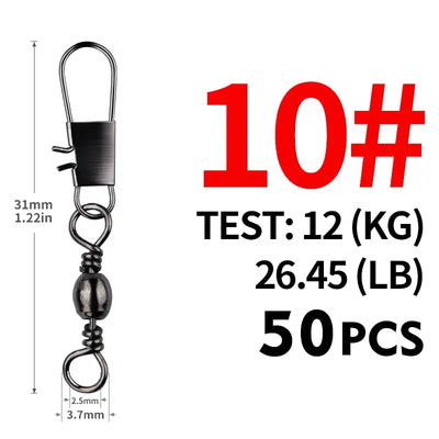 Fishing swivel connector snap clip, size 10#, 31mm, test 12kg, 50 pcs