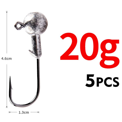 Round ball jig head hook, 20g, 5-piece set