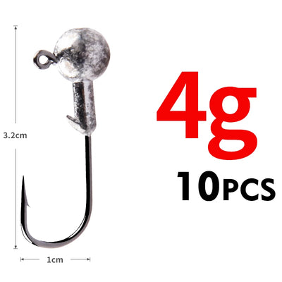 Round ball jig head hook, 4g, 10-piece set