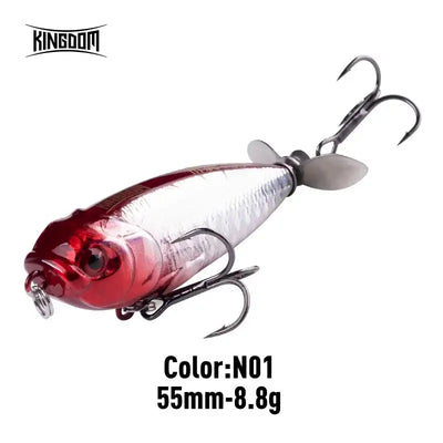 Topwater trolling pencil lure, red and white body with red eye, 55mm, 8.8g