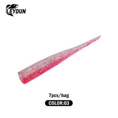 Soft bait fishing lure, pink translucent with glitter speckles, 7pcs per bag