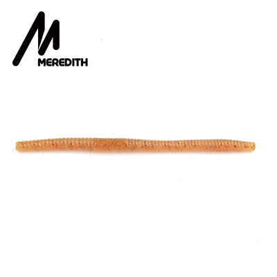 Orange silicone worm bait lure with subtle speckles, long slender flexible body