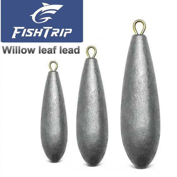 Willow leaf lead sinkers, 3-pack of gray teardrop weights with gold eyelets