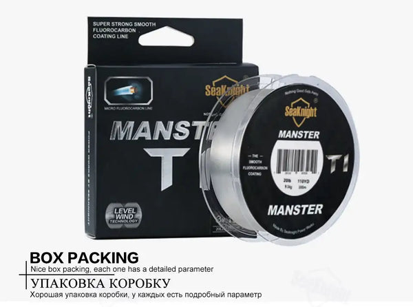 Fishing line starter kit with MANSTER T1 spool and black SeaKnight product box