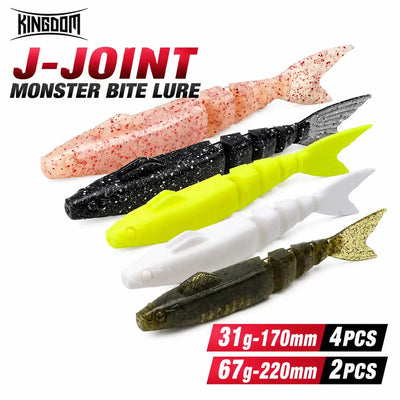 Jointed soft swimbait lure set with four colors: pink, black, white, green