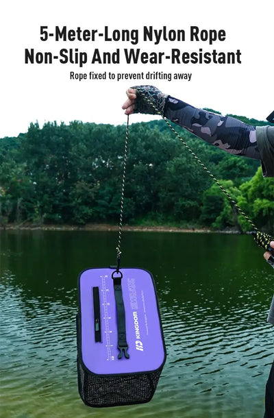 Purple floating fish keep net with mesh basket and hanging nylon rope