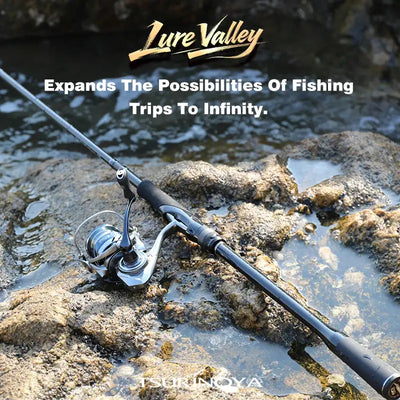 Lure rod for fishing with spinning reel attached, black carbon travel rod