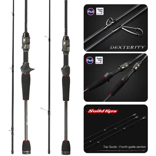 Two-section ultralight spinning rod with black foam grips and silver reel seat