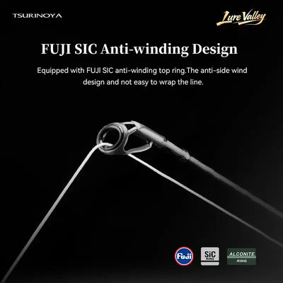 Spinning rod guide with anti-winding design on black carbon rod section
