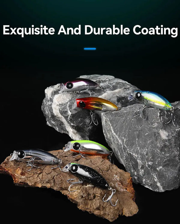 Fishing crank baits with durable coating, multi-color finishes with treble hooks