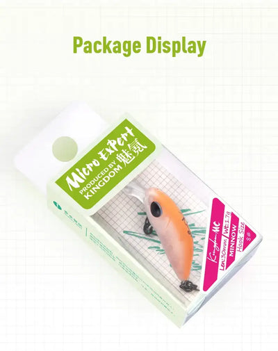 Kingdom Micro Expert minnow lure retail package, orange hard plastic crankbait