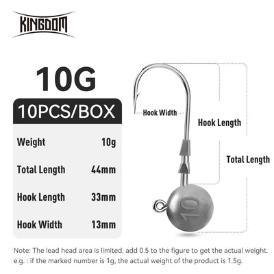 10g triple-edge lead head jig hook with round silver head and curved steel hook