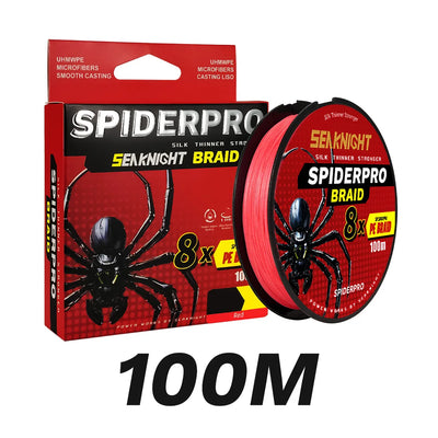 SeaKnight SPIDERPRO X8 8-Strand Braid – Si+ Two-Layer Coating | Ultra-Density | 15–100lb | 100m | 4 Colours