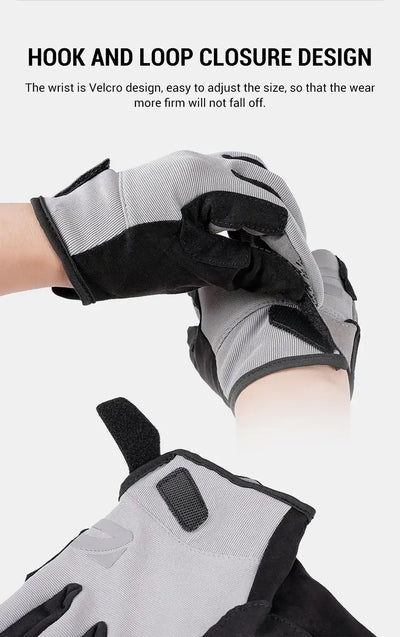 White fishing gloves with hook-and-loop wrist closure and textured palm grip pads