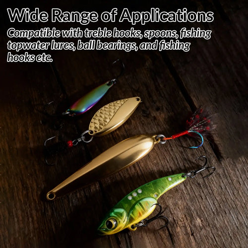 Fishing lure connectors with split rings, suited for attaching hooks and tackle