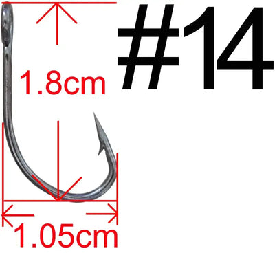 Crank fishing hook #14, barbed single hook; 1.8cm length, 1.05cm gap