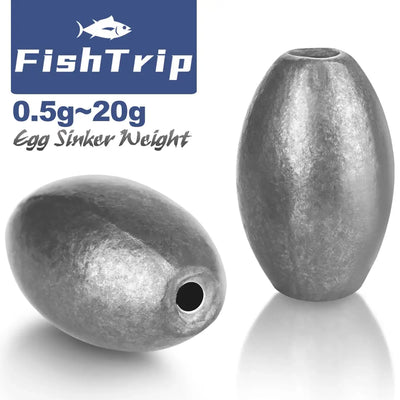 Pair of metallic gray egg sinker weights with side line hole, studio product shot