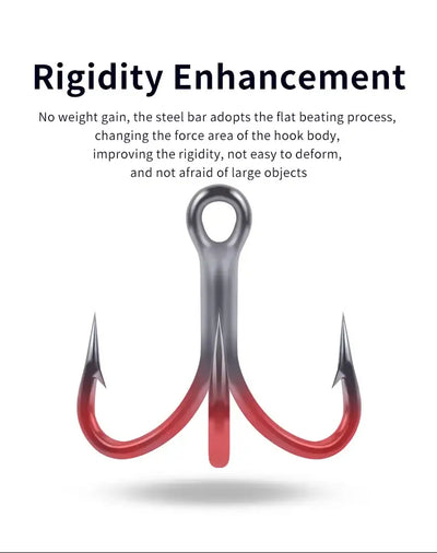 Treble hook rigidity illustration with red-highlighted contact area