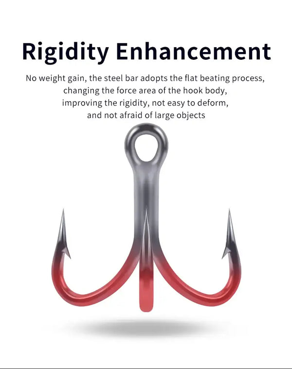 Treble hook rigidity illustration with red-highlighted contact area