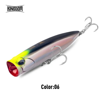 Floating topwater popper lure, Color 06: lime green and silver with treble hooks