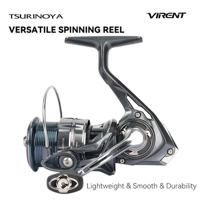 Black and silver spinning fishing reel with long-cast line spool and handle