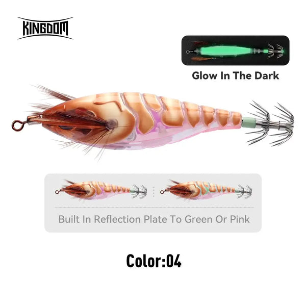 Artificial squid jig lure, color 04, pink-orange body with green glowing section