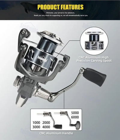 SeaKnight SANGE spinning reel in silver and black with CNC aluminum spool and asymmetrical rotor for smooth casting