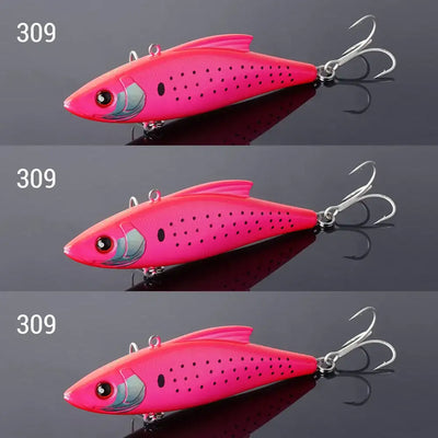 Pink sinking crankbait lure with black dot pattern and silver treble hooks