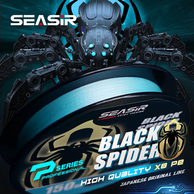 SEASIR Black Spider braided PE line spool with teal and black label