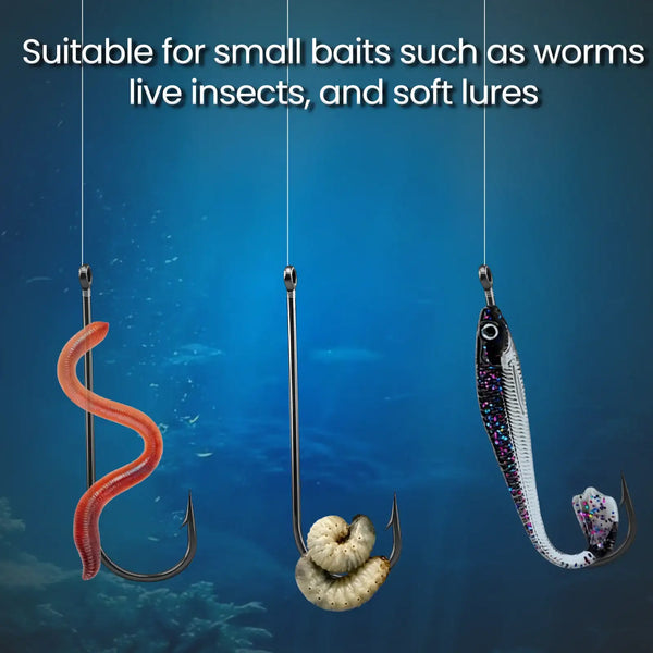 Barbed Aberdeen jig fishing hooks with worm and soft lure examples