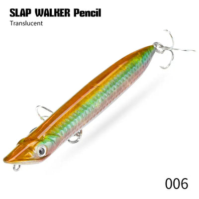 Transparent rainbow pencil fishing lure with treble hooks