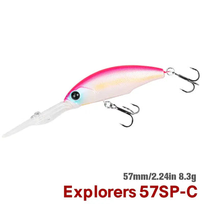 EXPLORERS suspending minnow lure, 57mm; pink top with white body and treble hooks