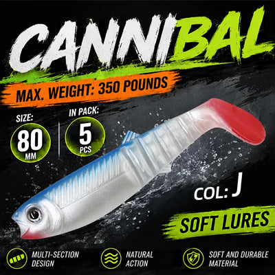 Meredith paddle tail swimbait set, 5-pack, 80mm: silver body with pink tail.