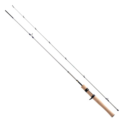 Ultralight fishing rod with beige cork handle and black line guides, two rods shown