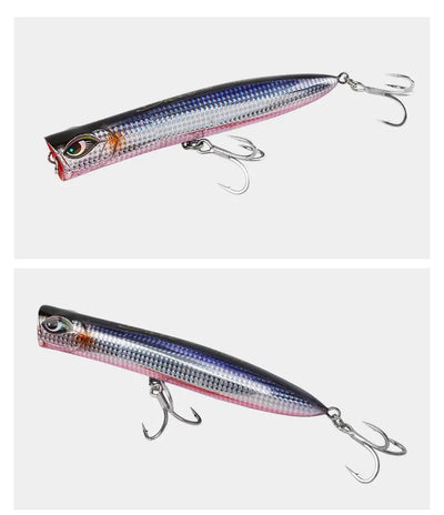 Slim floating wobbler lure, dark blue and silver scales with treble hooks
