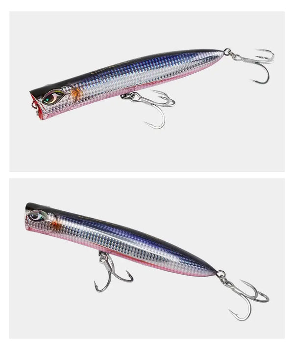 Slim floating wobbler lure, dark blue and silver scales with treble hooks