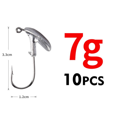 Jig head fishing hooks, silver 7g weight, 10-pack, bottom hook set