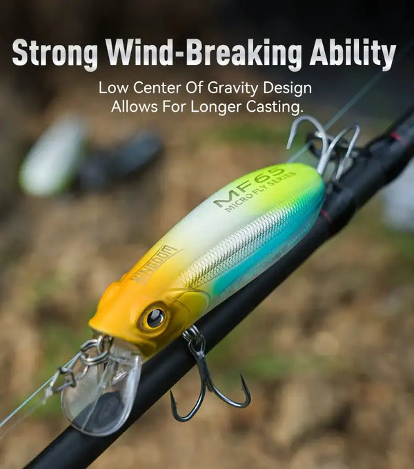 Neon yellow-blue crankbait fishing lure with clear lip and treble hooks