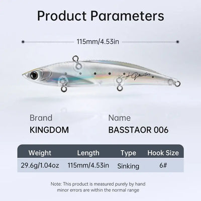 Sinking fishing lure with treble hooks, silver-blue body with dot pattern and black spots
