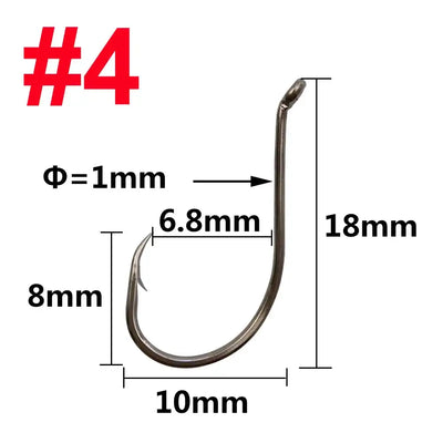 Drop shot fishing hook, size #4, dark bronze, curved shank with barbed point