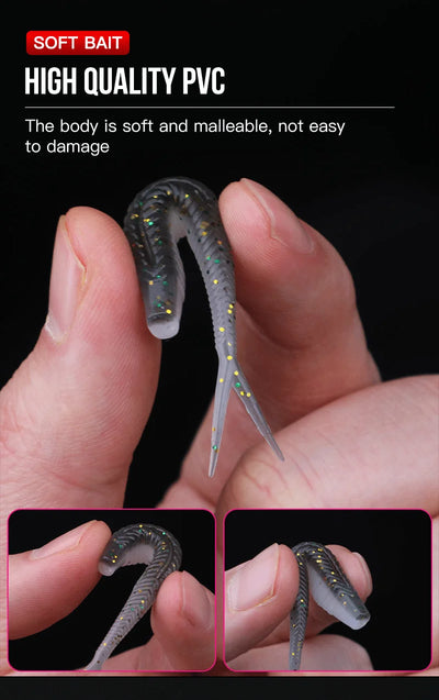 SEASIR 7cm Soft Bait Lure Set – Thread Body | Separate Vibrating Tail | Reflective Sequins | Double Groove Rig | 8 Colours