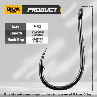 Barbed circle fishing hook in dark steel, size 4/0
