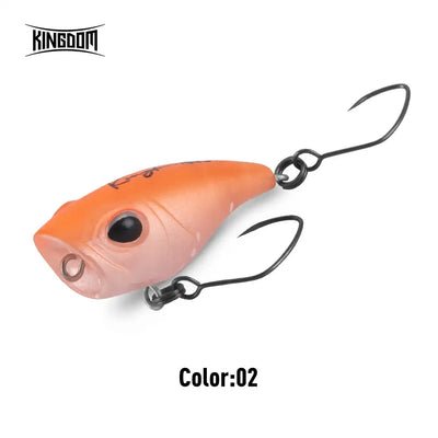 Floating fishing lure, orange body with round black eye and two treble hooks