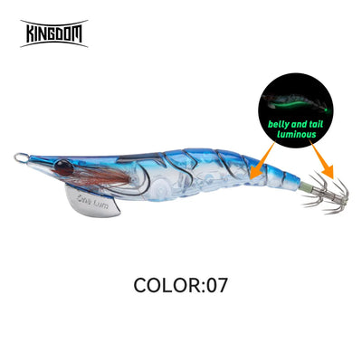 Light blue squid jig lure with luminous belly and tail and double tentacle hooks