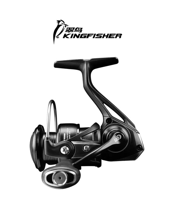 KINGFISHER spinning reel, black body, curved handle and spool