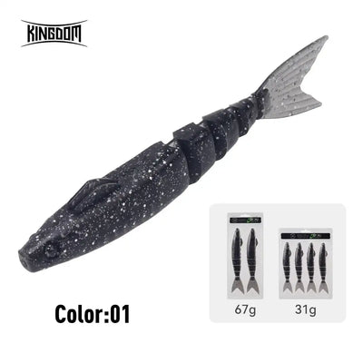 Kingdom jointed PVC soft swimbait lure, Color 01 dark black speckled with fork tail