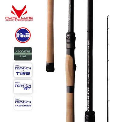 Fishing lure rod with AAA cork handle and black reel seat