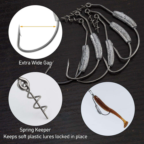 EWG weighted worm hooks with extra wide gap and spring keeper detail