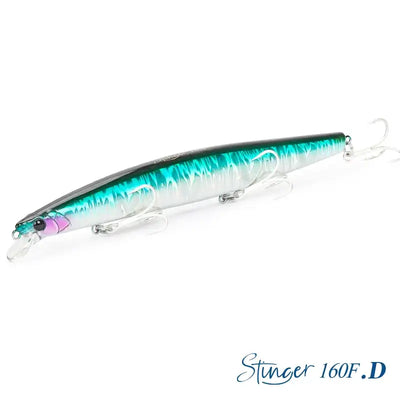 Floating minnow hard body lure, black top with teal-green holographic stripe and white