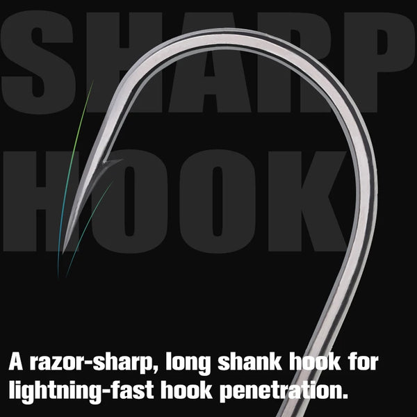 Long shank hook with silver blade plate for a topwater buzzbait